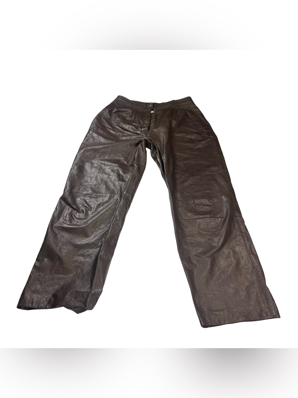 Vtg C&A Women Brown Cowhide Leather Pants Straight Leg Trousers Sz 42 30x27